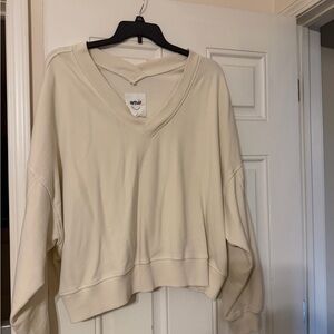 Aerie Cream V-Neck Sweatshirt